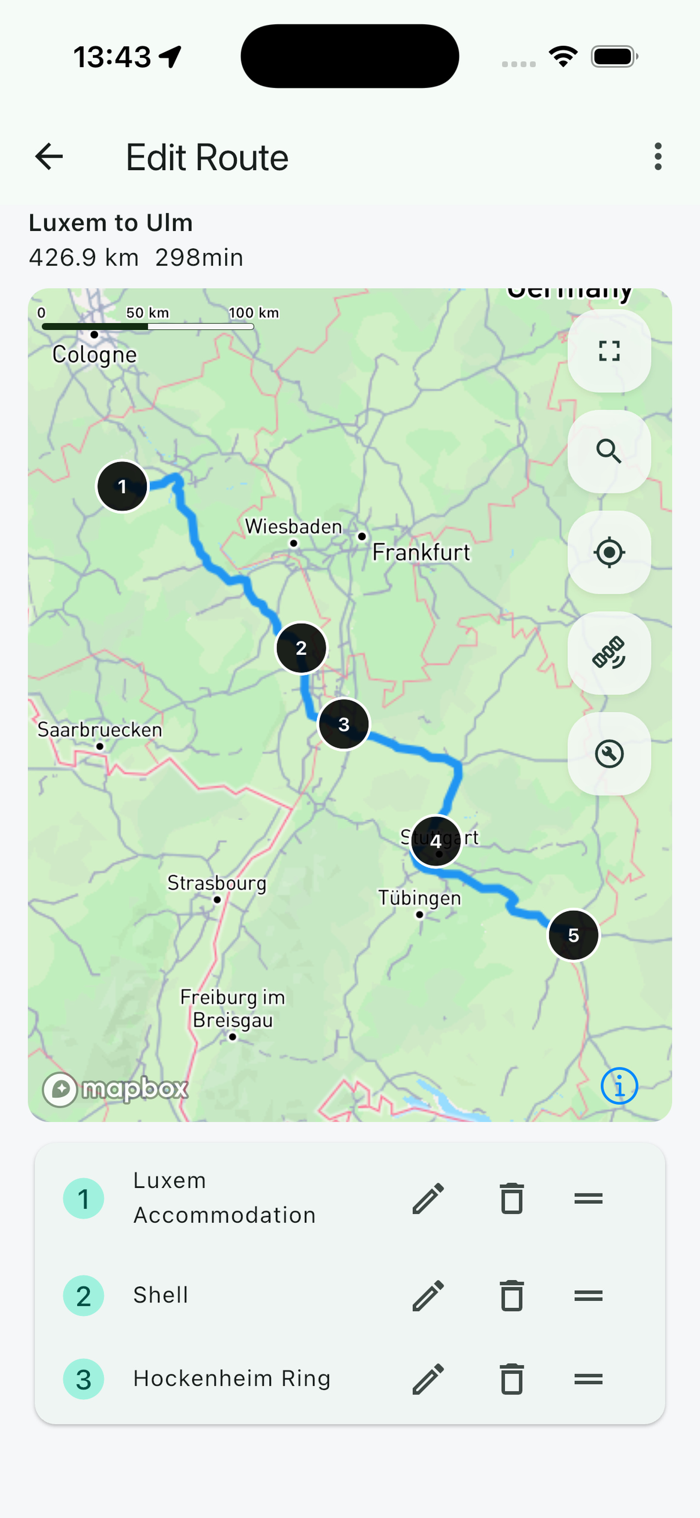 WayForge route planning screenshot